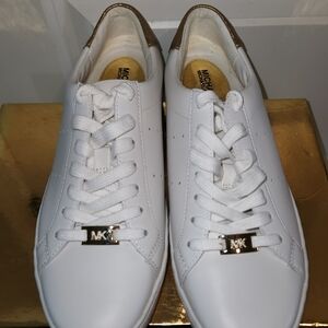 Michael Kors White Sneakers with Gold Heel and Hardware